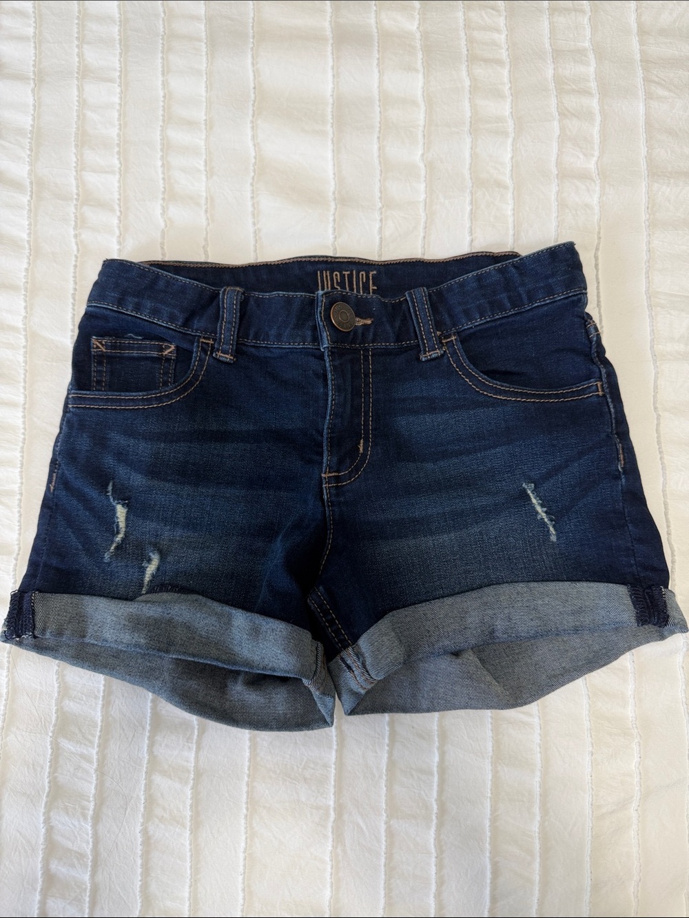 Justice Dark Blue Denim Roll-Cuff girls Shorts